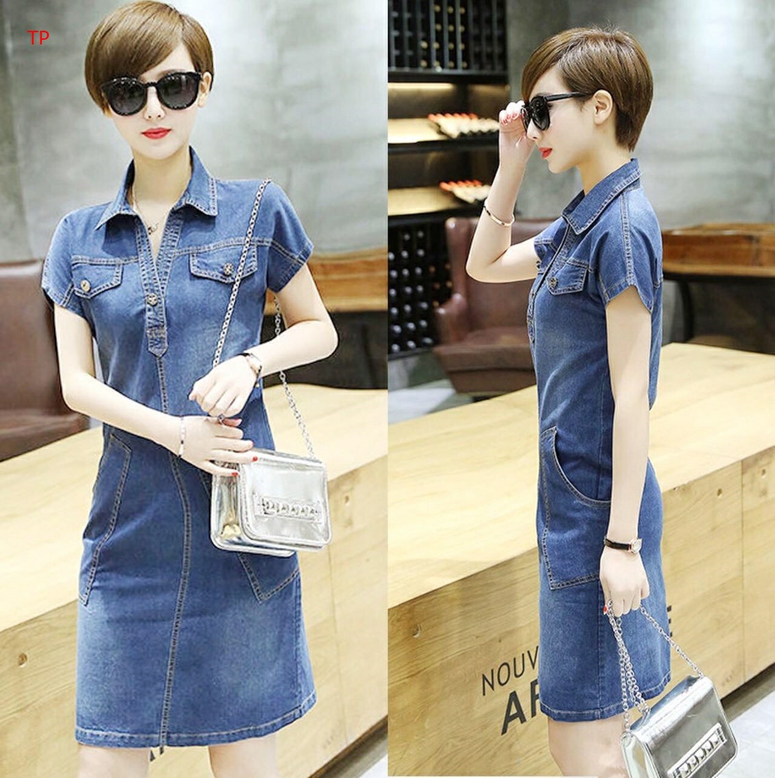 ĐẦM JEAN KIỂU CỔ SƠ MI FORM SUÔNG